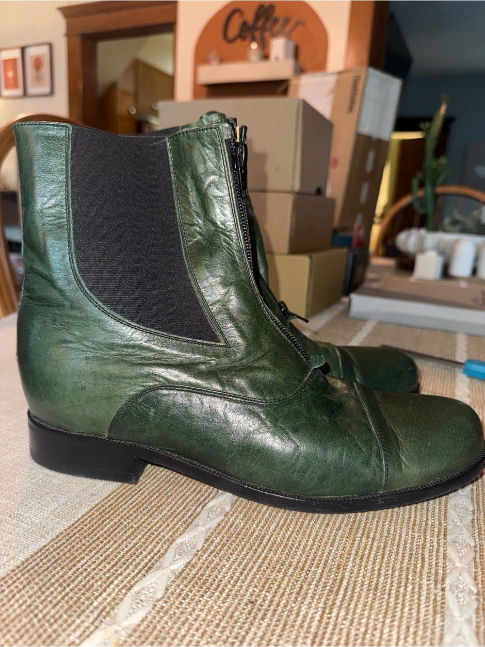 La Mundial Custom Leather Paddock Boots, Forest Green Ankle Riding Zipper 8.5